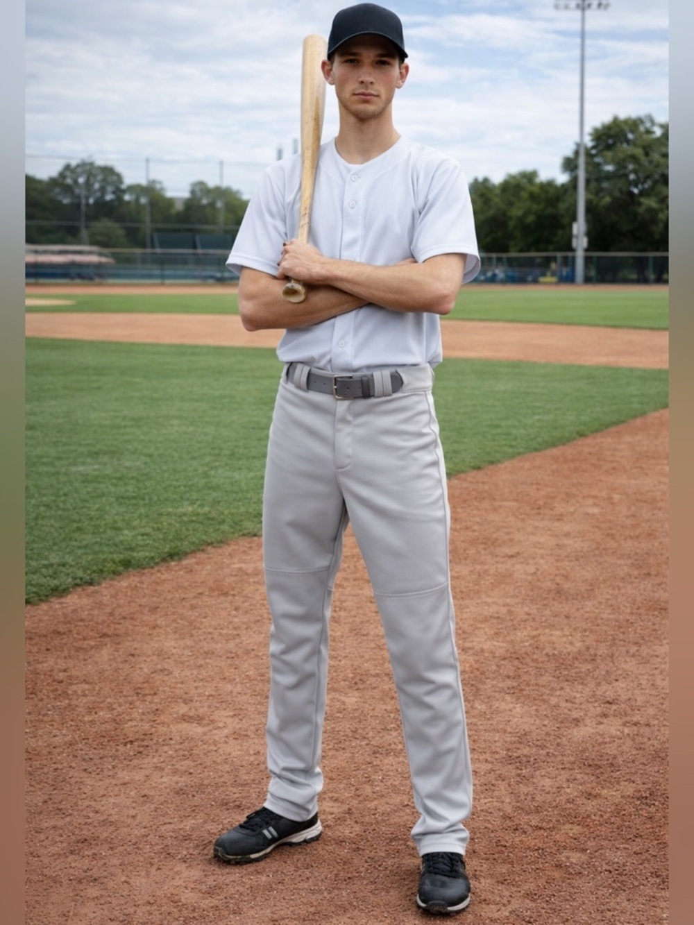 NWT Champro SZ S mens gray open bottom baseball pant w/2 rear pockets/waist 28”